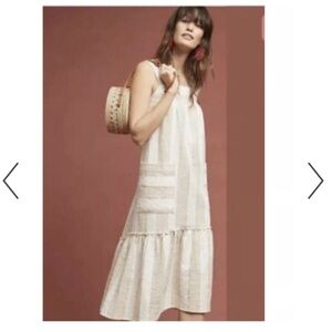 Anthropologie Cream and Beige Sleeveless Midi Dress